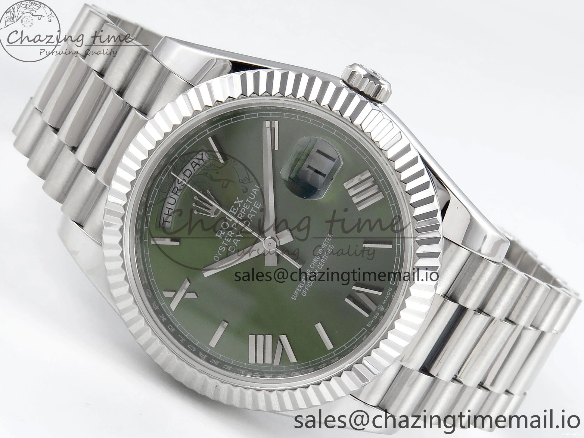 0507 Tailored Day Date 40 SS 228239 KF 1:1 Best Edition Green Roman Dial on President Bracelet VR3255 (Gain Weight) 826